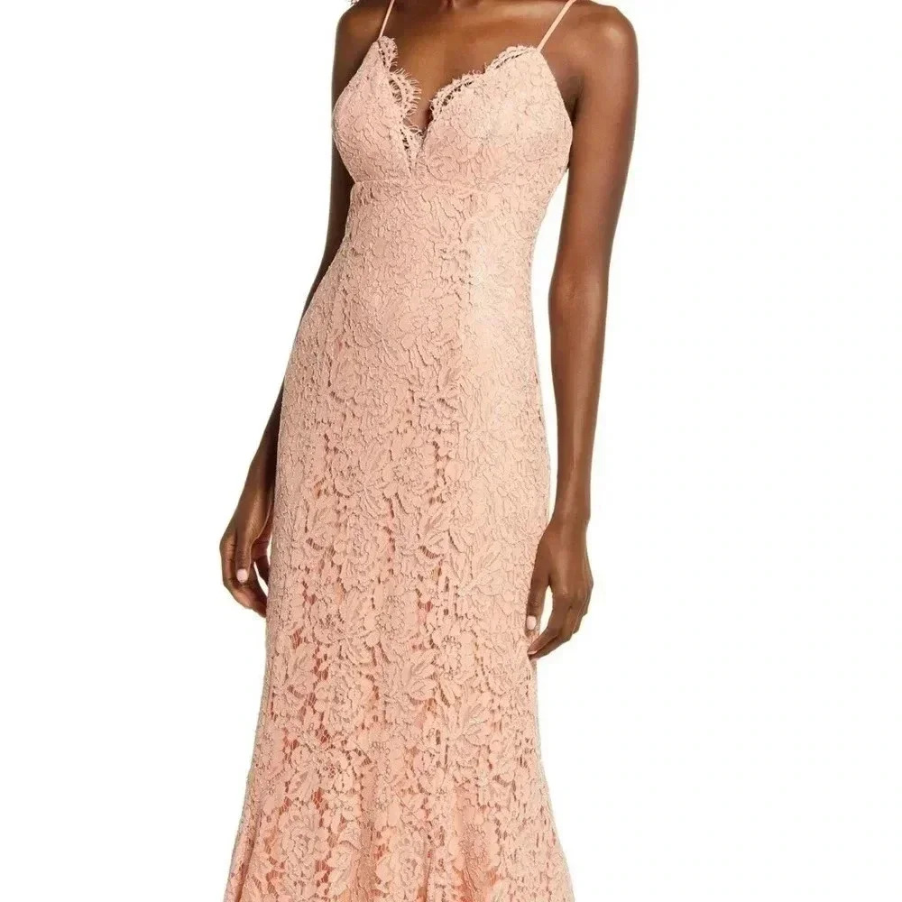 0490W. LULU’S FORMAL MERMAID DRESS SPAGHETTI STRAPS SWEETHEART NECKLINE CORAL